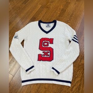 White Sox Vintage Logo  V-Neck Cable Knit Sweater